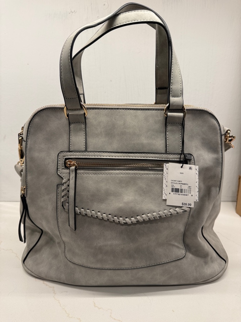 Elegant Light Gray Women's Tote with Front Zip Pocket